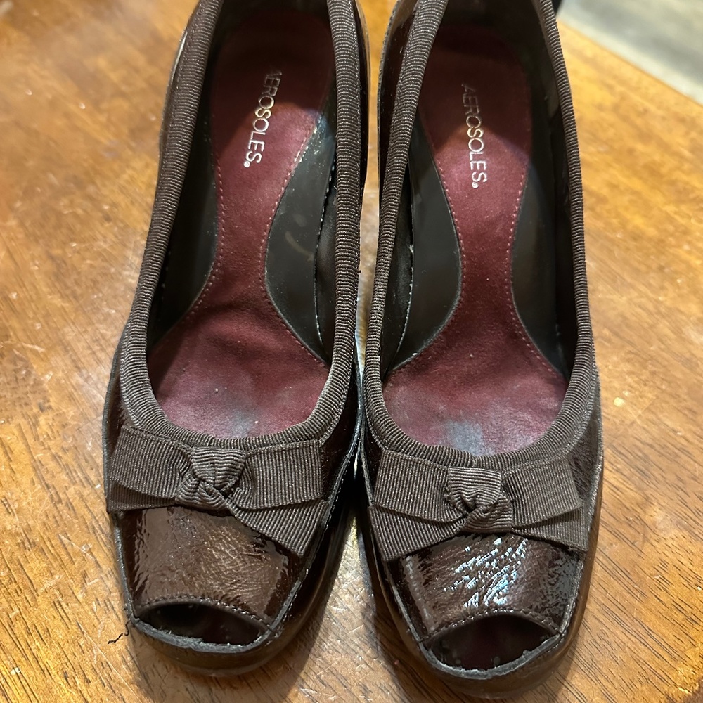 Womens Aerosoles Benefit Peep Toe Front Bow Heels Make an Offer!